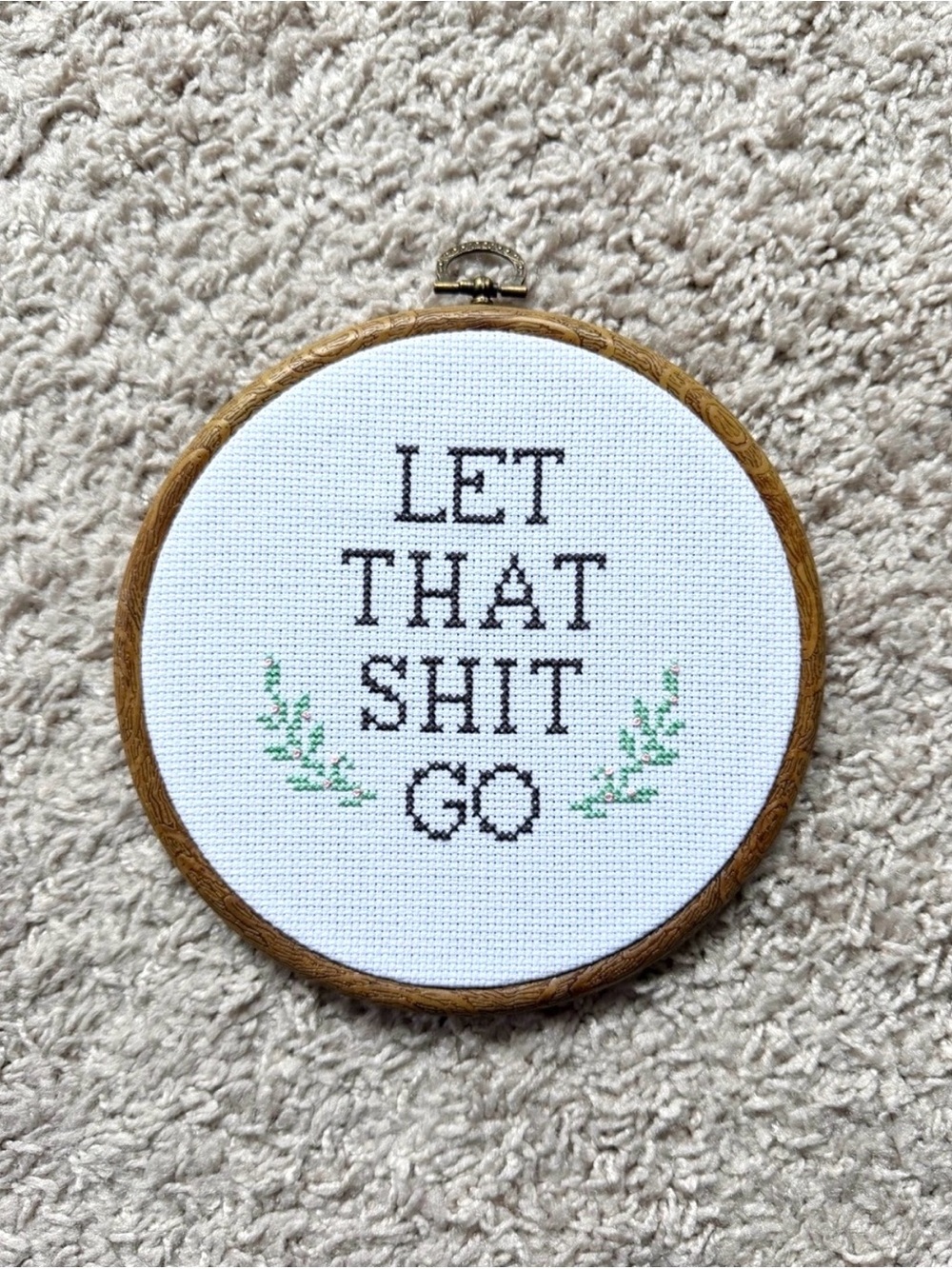 New Handmade “Let That Shit Go” Cross Stitch Wall Decor - Picture 2 of 4